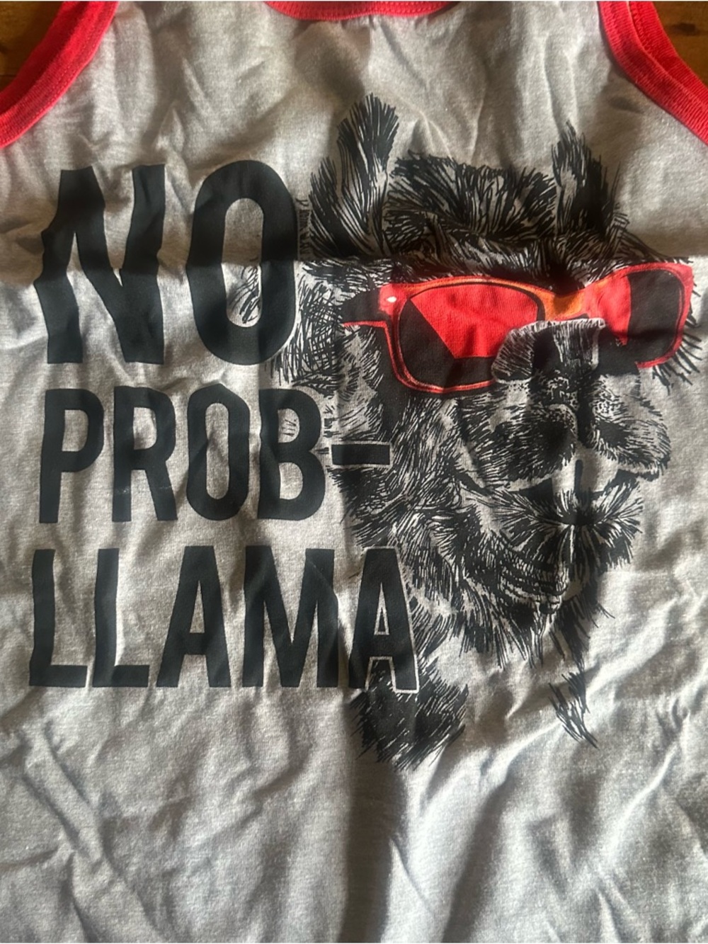 Fifth Sun Gray Tank Top with Coral Trim and Llama Graphic PM7 - Picture 2 of 4